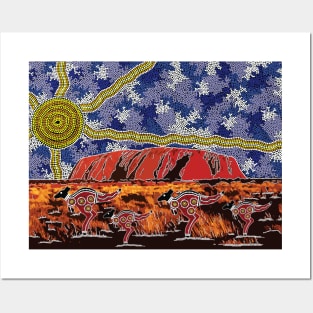 Aboriginal Art - Uluru Ayers Rock Blue Sky Posters and Art